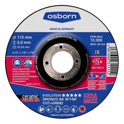 (3113551) 115X3X22 Osborn AS 36 TX Cut & Grind DPC Ceramic Disc
