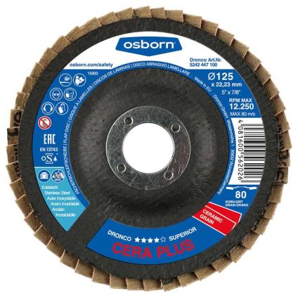 (5211447)(5241447) 115X22 Osborn G-AK Tapered Ceramic Flap Disc (80 Grit)