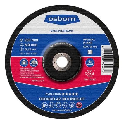 (3186560) 180X6X22 Osborn AZ 30 S Evolution DPC Grinding Disc (Inox)