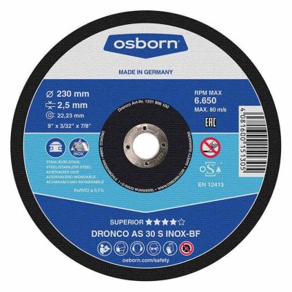 (1123906) 125X2.5X22 Osborn AS 30 S Metal DPC Cutting Disc (Inox)