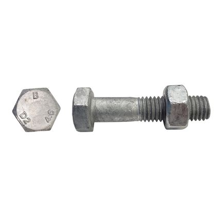 10x160 Mild Steel 4.6 Hex Bolt & Nut Galv (16MM AF)
