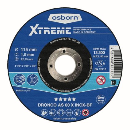 (1121746) 125X1.0X22 Osborn AS 60 X Xtreme Metal Flat EVO Cutting Disc (Inox)
