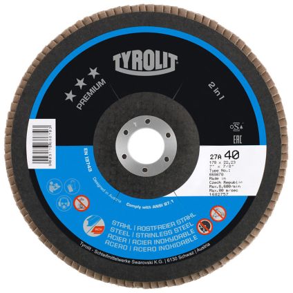 178x22 Tyrolit 2-In-1 Premium Flap Disc 40 Grit (668670)