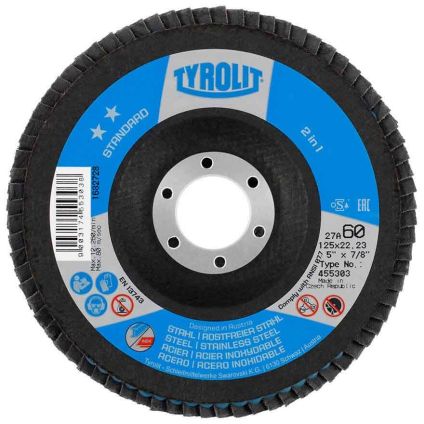 125x22 Tyrolit 2-In-1 Standard Flap Disc 60 Grit (455303)