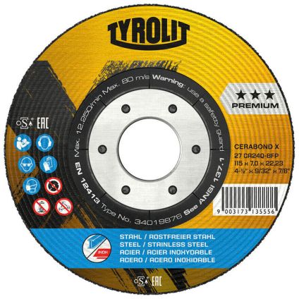 125x7.0x22 Tyrolit Cerabond Premium DPC Grinding Disc CA24Q (34387126)